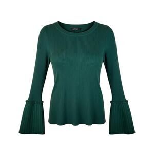 Special One Women’s Sweater XL Green Ribbed Knit Crewneck Ruffle Flounce Cuff